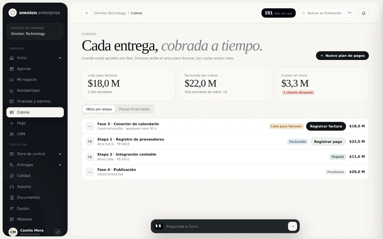 Cobros por hito, listos para facturar