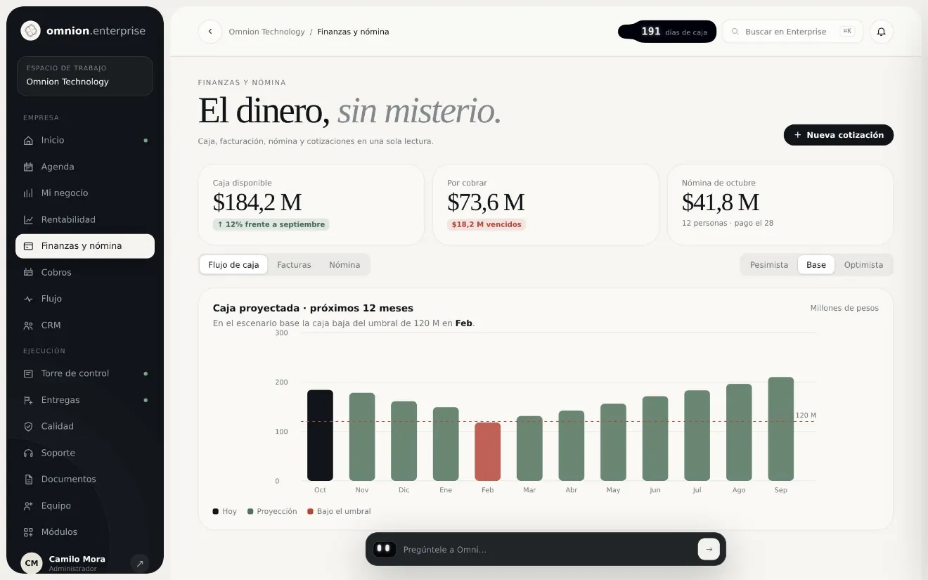 Finanzas con caja proyectada a 12 meses